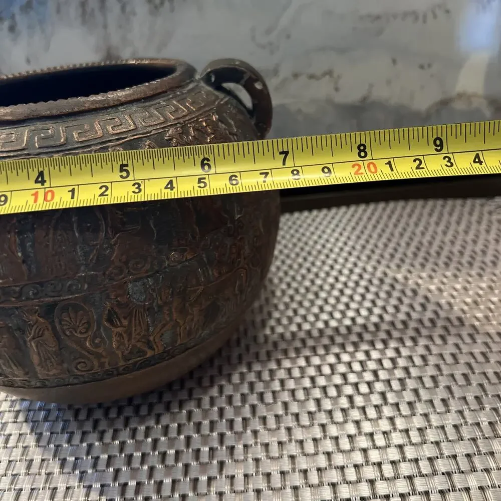 Vintage Greek Earthenware Jar Figural Motif Decor 5.8
